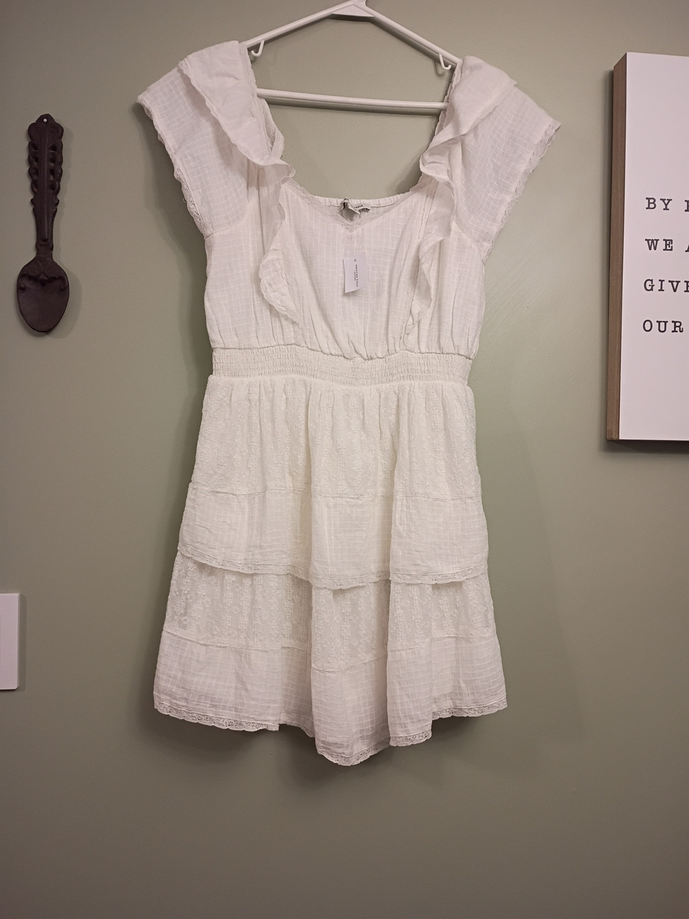 American Eagle Outfitters White Ruffled Smocked Waist Mini Dress